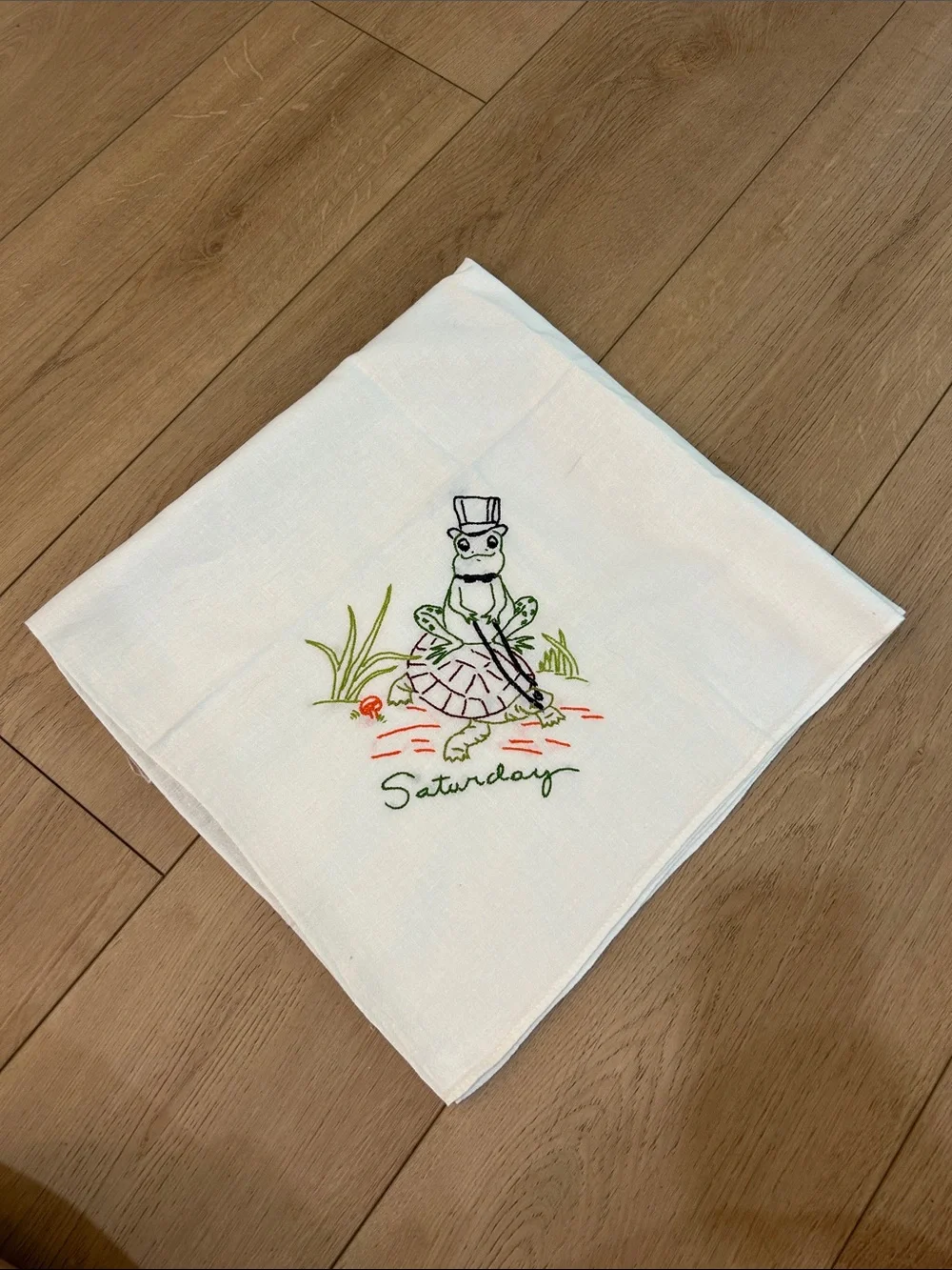 Vintage Hand Embroidered Frog Tea Towels Set